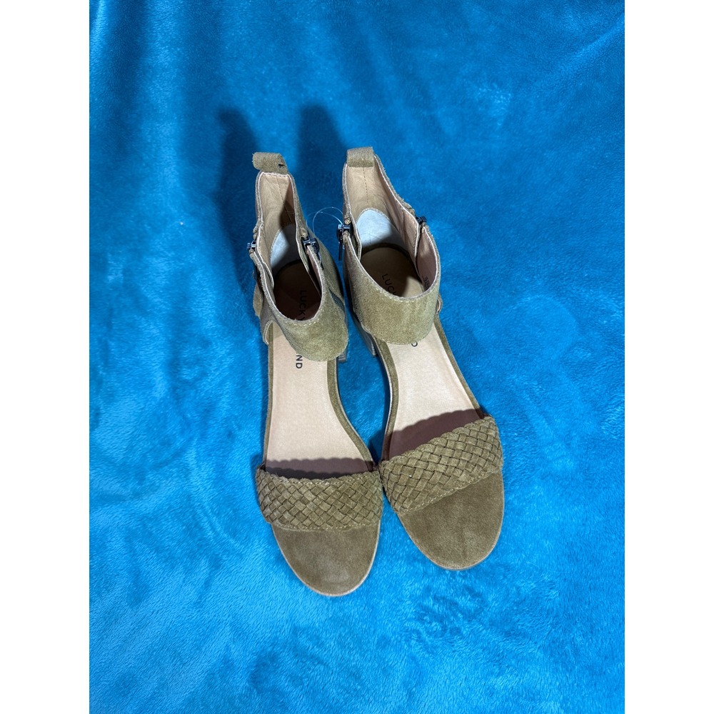 Lucky Brand Olive Green Suede Woven‎ Block Heel Sandals Ankle Zip Mens 8.5/38.5